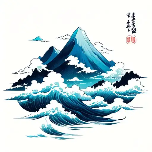 mountain clouds ocean tattoo design idea