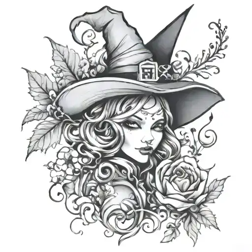 witchy autum tattoo design idea