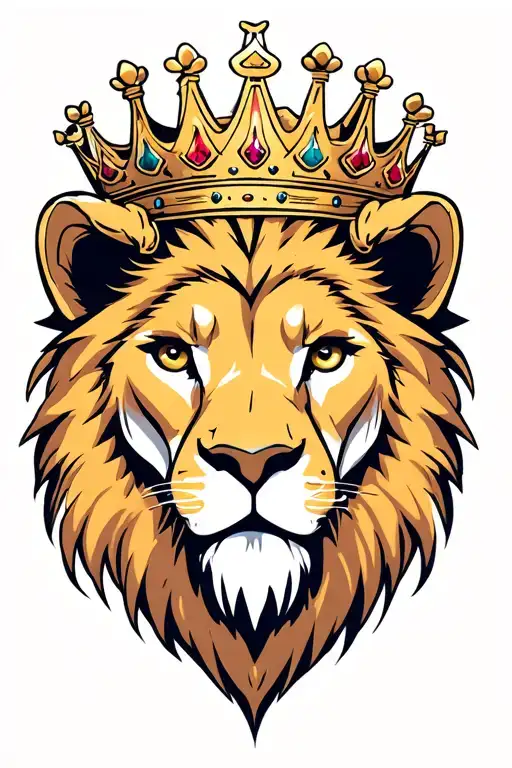 lion head with king crown tattoo design idea