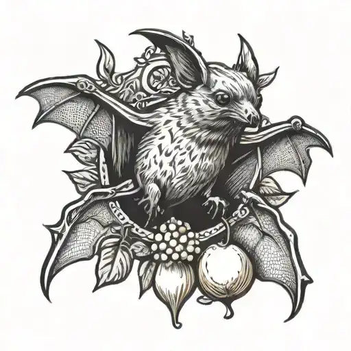 fruit bat stabbing a pear tattoo design idea