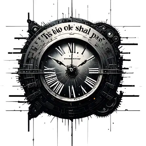 "This too shall pass…" futuristic clock, negative space tattoo design idea
