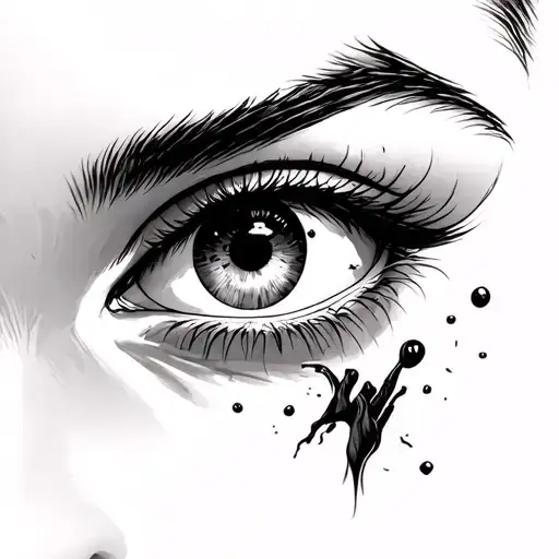 A woman's eye without a pupil with Fingers sticking out from under the eyelid tattoo design idea