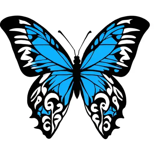 Blue butterfly with  DAD  written as the body of the butterfly  tattoo design idea