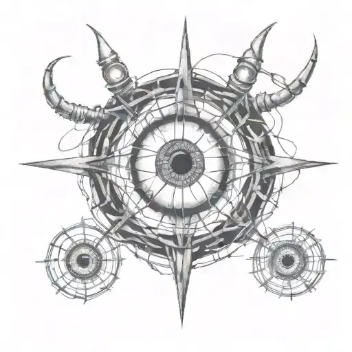 The devil's eye with three pupils in barbed wire wrapped tattoo design idea