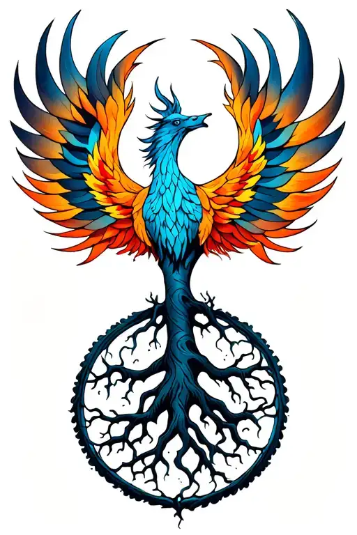 Phoenix tree of life intertwined tattoo design idea