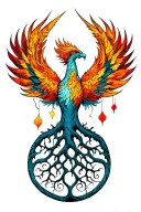 Phoenix tree of life intertwined tattoo design idea