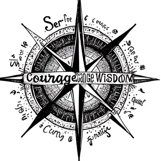"Serenity Courage Change Wisdom" Compass tattoo design idea