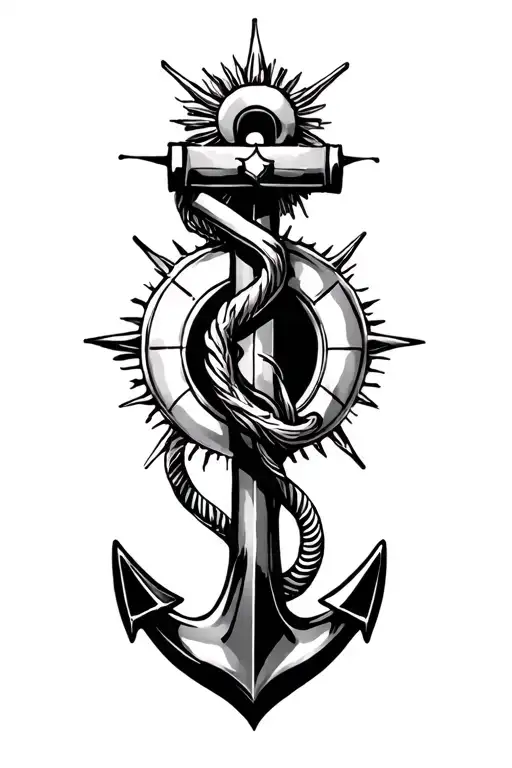 starburst with anchor tattoo design idea