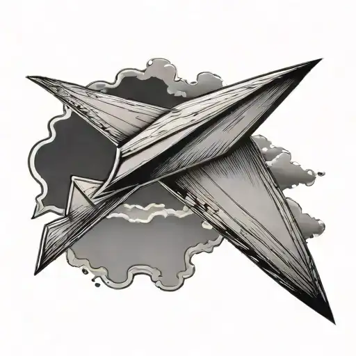 A flying paper airplane, but the shadow is a flying crane tattoo design idea