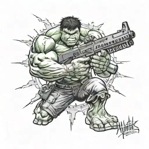 hulk shooting AR 15 tattoo design idea