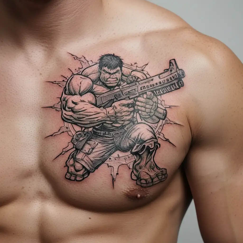 hulk shooting AR 15 tattoo design idea