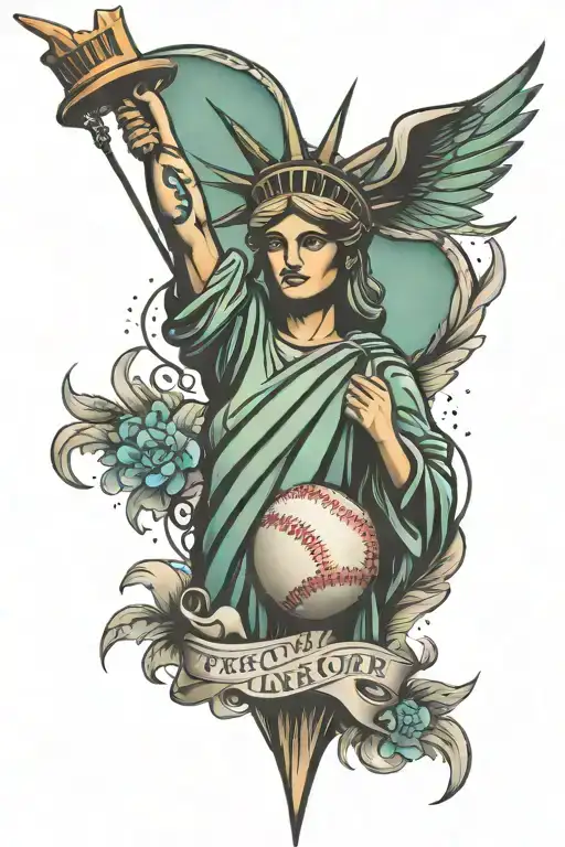 Statue of Liberty freedom baseball diamond tattoo design idea