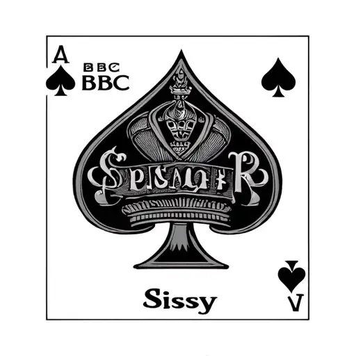 queen of spades symbol with text 'BBC Sissy' tattoo design idea