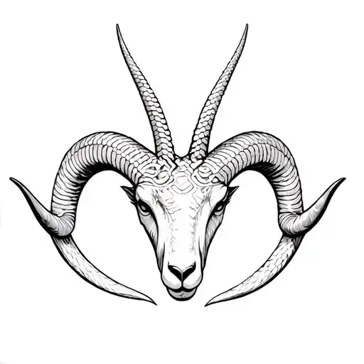 top down view of snake head with only the horns of a ram tattoo design idea