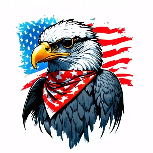 Bald Eagle wearing an American Flag bandana and sunglasses. tattoo design idea