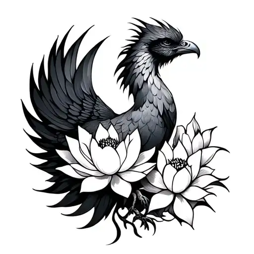 phoenix with lotus flower tattoo design idea
