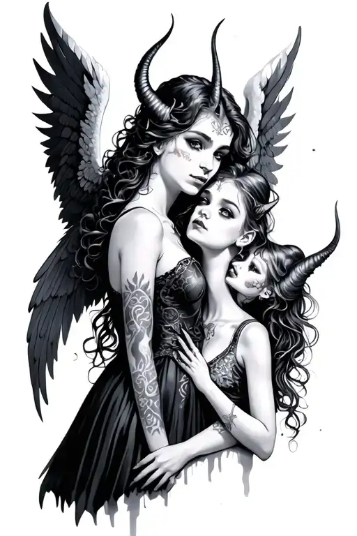 Angel and demon girl tattoo design idea
