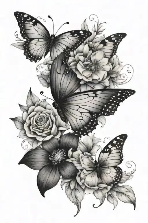 fine line, butterflies, flowers simple tattoo design idea