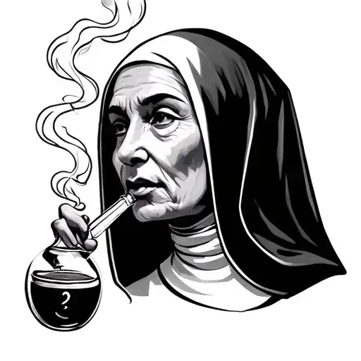 nun smoking a bong tattoo design idea