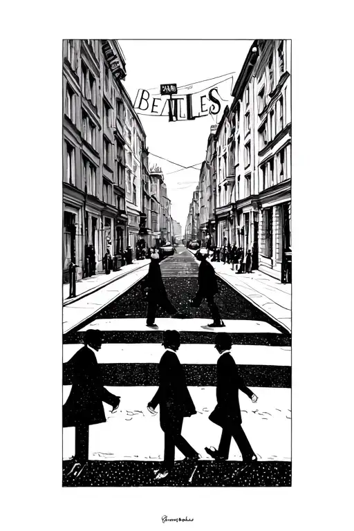 single line drawing the Beatles abbey road tattoo design idea