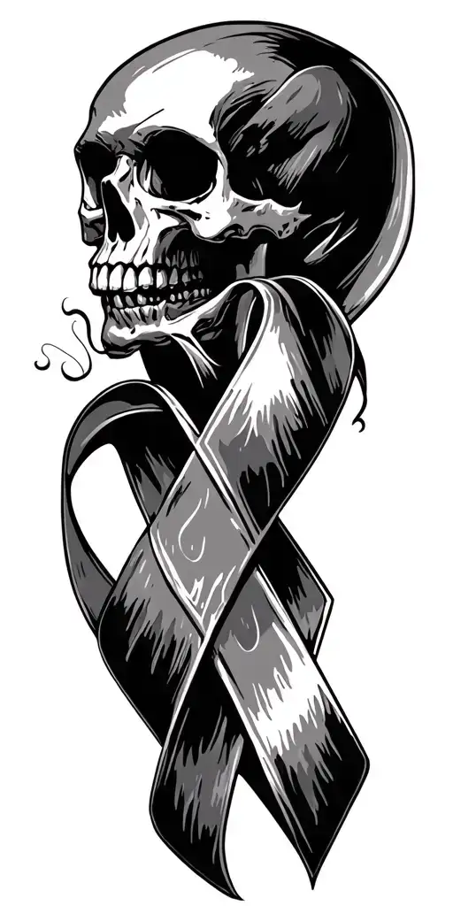 Skull cancer ribbon momento mori tattoo design idea