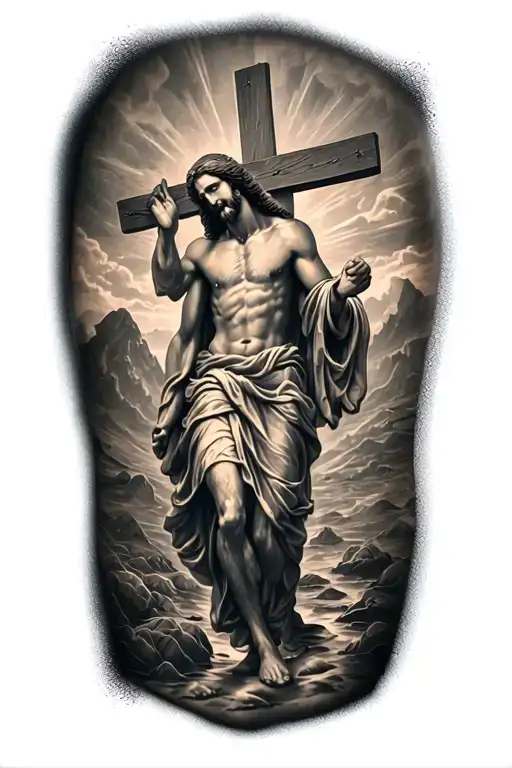 jesus walking with the cross tattoo design idea