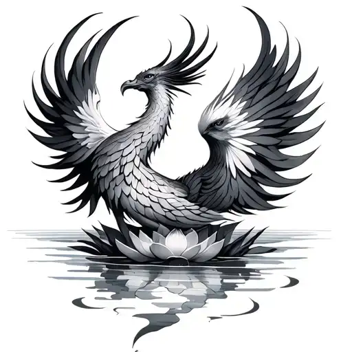 Phoenix Rising From Lotus tattoo design idea