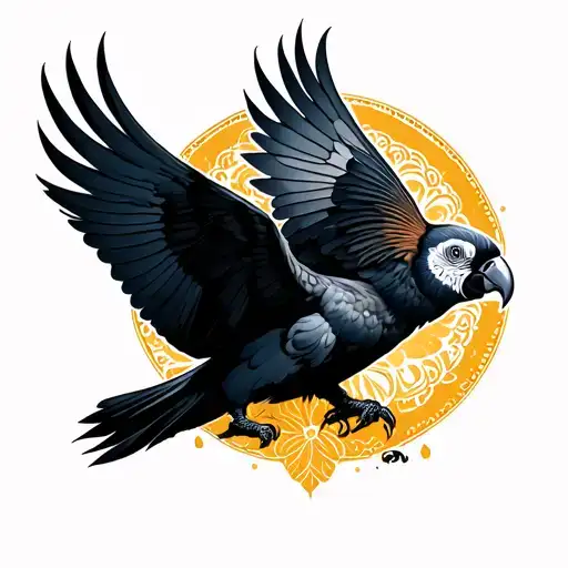 Black cockatoo flying tattoo design idea