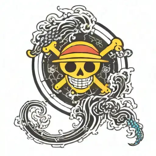 Combine iconic symbols from One Piece with traditional Japanese elements tattoo design idea