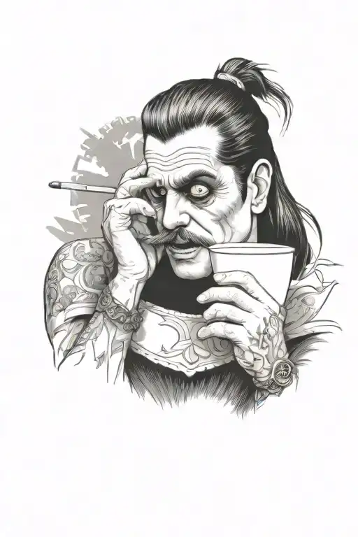 ozzy drinking coffee tired tattoo design idea
