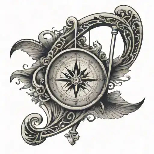 compass as the base of a irish harp tattoo design idea
