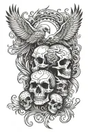 phoenix skulls surrounded tattoo design idea