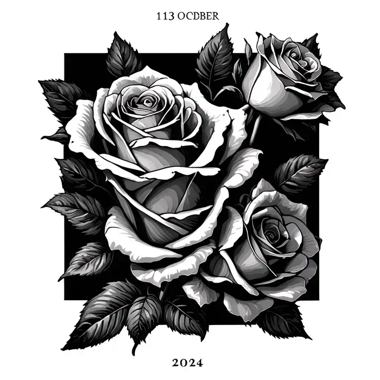 roses avec date 13 octobre 2024 avec écris tattoo design idea