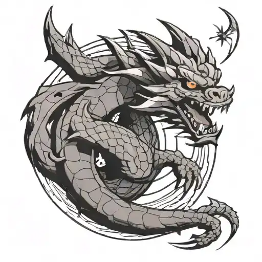 A minimalist tatto design with the four star dragon ball, also want to include shenron and look like sauskes curse mark tattoo design idea