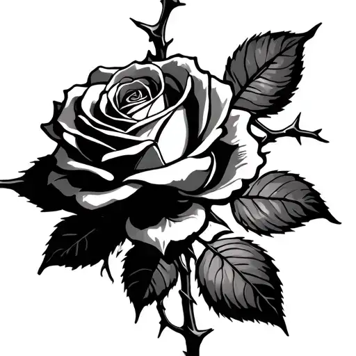 Rose with Jesus's thorn crown, romans 8:18 written in the thorns tattoo design idea
