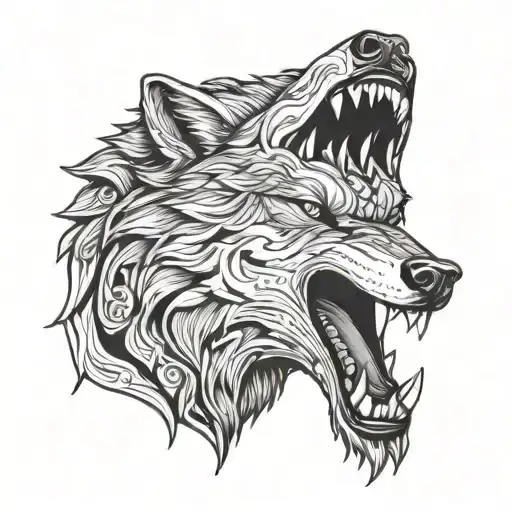 wolf open mouth tattoo design idea