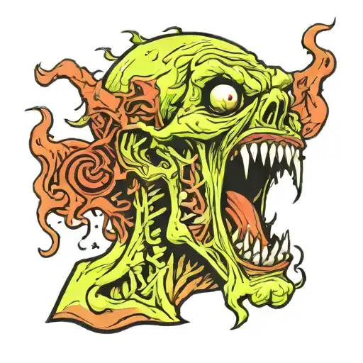 scary zombie head - demons reaching tattoo design idea