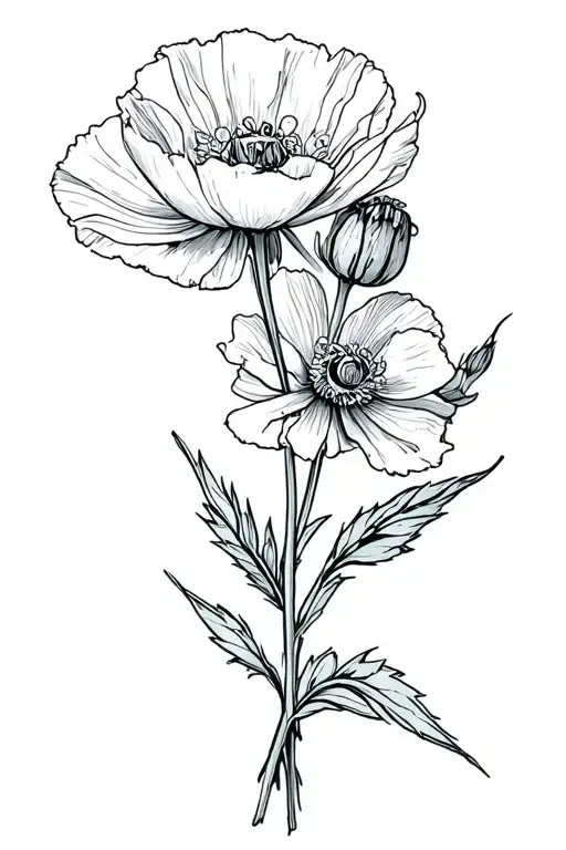 flower bouquet poppy and oleander with stem tattoo design idea
