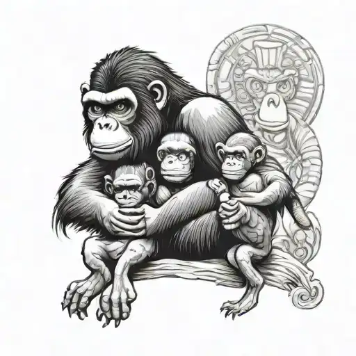 ape protecting his family tattoo design idea