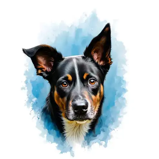 blue heeler dog face back piece tattoo design idea