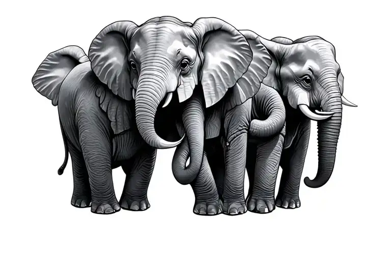 6 baby elephants holding trunks tattoo design idea