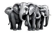 6 baby elephants holding trunks tattoo design idea