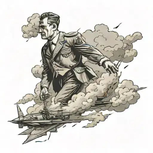 A tattoo of a manager leading an army into war, with clouds and lightning in the background tattoo design idea