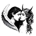 Angel And Devil Whispering In Ear tattoo design idea