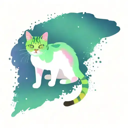 Skinny female tabby cat portrait, Galaxy, Stars, Space, Blue Green purple white black, spot on face, tattoo design idea