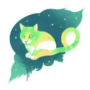 Skinny female tabby cat portrait, Galaxy, Stars, Space, Blue Green purple white black, spot on face, tattoo design idea