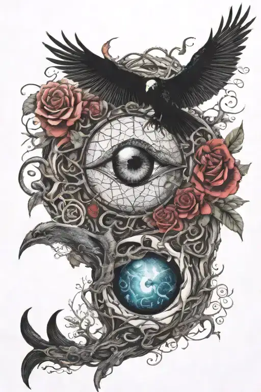 eyeball,,dragon coil,roses,big tree of life,waterfall,moon,whale,nasty,crow, snakes,earth,mushrooms,marijuana leaf tattoo design idea