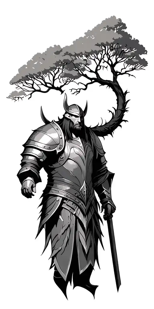 Viking tribal armor with tree tattoo design idea