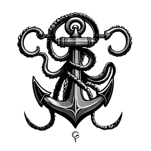 kraken holding anchor and compass tattoo design idea