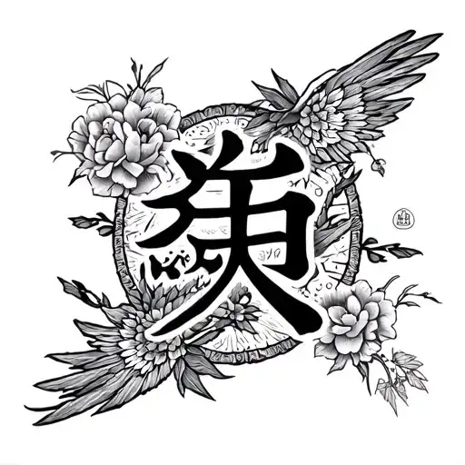 A Tattoo Incorporating The Japanese Kanji For 'Shoji' Surrounded By Symbols Of Freedom and peace tattoo design idea